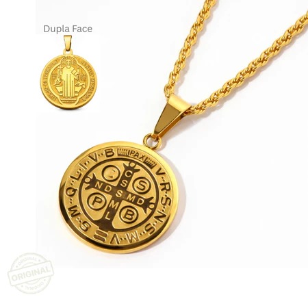 Corrente dourada com Medalha de São Bento em dupla face